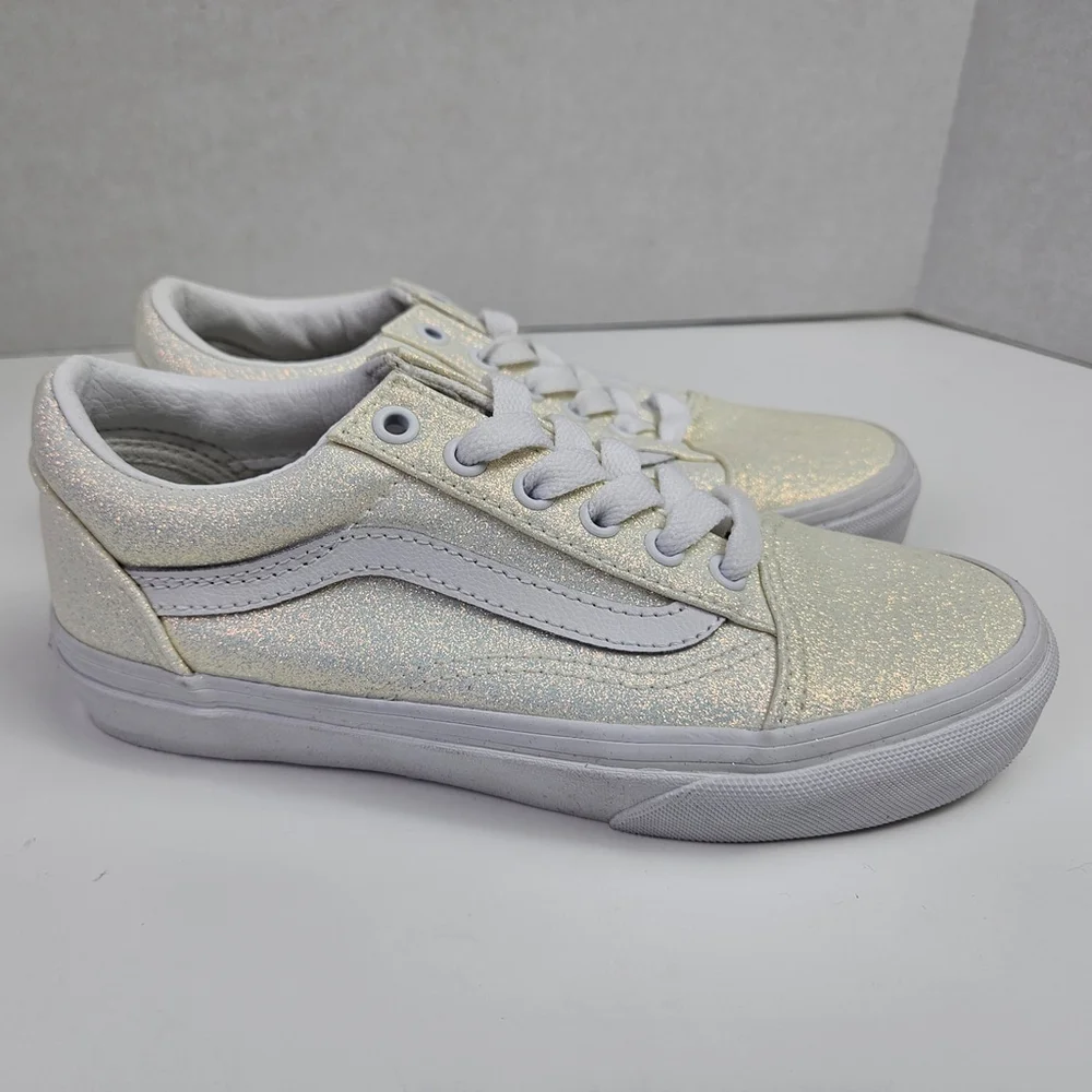 Vans Old Skool Glitter White Size 2 Youth Kids Low Top Skate Shoes Sneakers